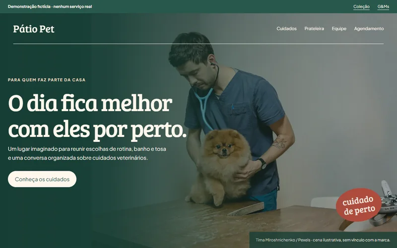 Captura da demonstração fictícia Pátio Pet